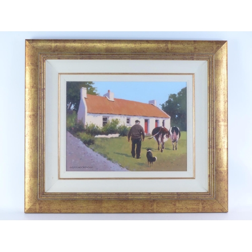 A stunning oil painting, 'Milking Time', signed by the Artist, Gregory Moore, 55cm x 65cm.