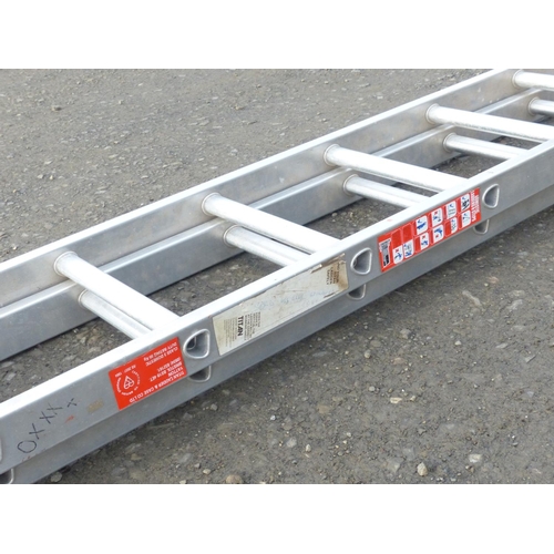 A set of extending metal ladders.