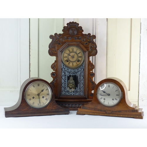 1 - An antique Ginger Bread clock, produced by The Ansonia Clock Co. New York U.S.A,  and two vintage Na... 
