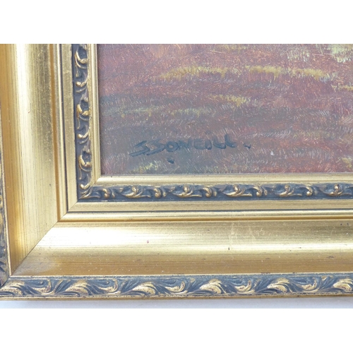 21 - A gilt framed oil painting of a thatched cottage by the Coast, signed by the Artist, J J O'Neill, 60... 