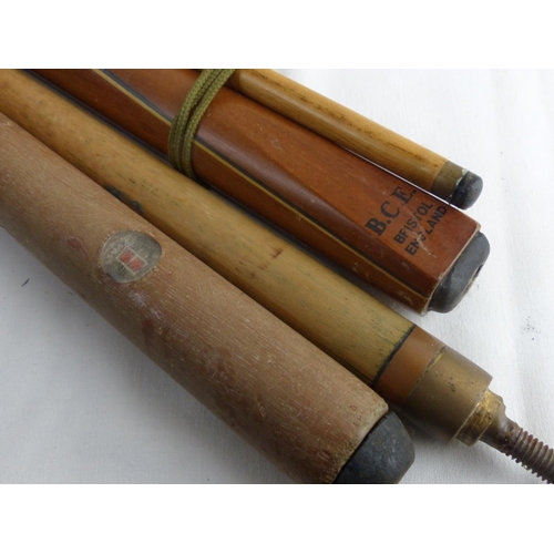 23 - A vintage B.C.E. Bristol snooker cue and another.