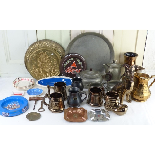 40 - A vintage Bristol 'Martell' oval dish, Henri Wintermans ceramic ashtray, vintage Melamine Harp ashtr... 