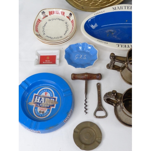 40 - A vintage Bristol 'Martell' oval dish, Henri Wintermans ceramic ashtray, vintage Melamine Harp ashtr... 