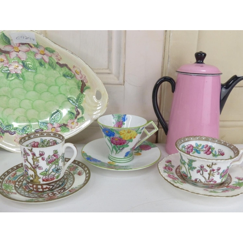 45 - Two Royal Winton cabinet cups and saucers, a Radford England two handled bowl, a Maling lustre ware ... 