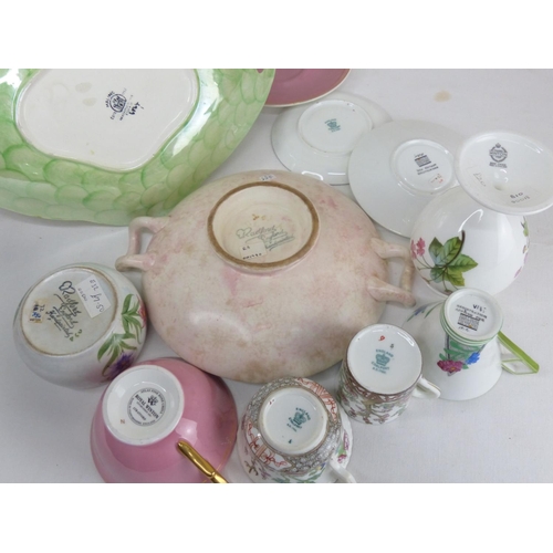 45 - Two Royal Winton cabinet cups and saucers, a Radford England two handled bowl, a Maling lustre ware ... 