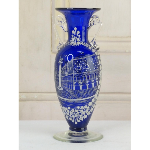 7 - A stunning antique bristol blue hand painted vase.