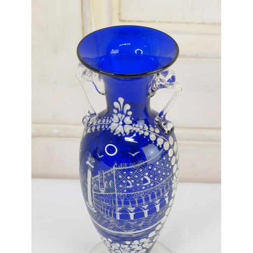 7 - A stunning antique bristol blue hand painted vase.