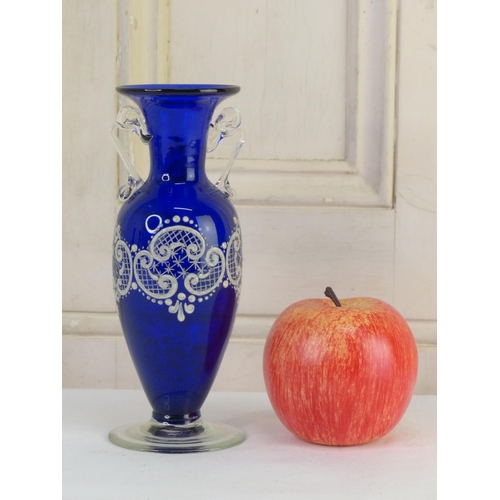 7 - A stunning antique bristol blue hand painted vase.