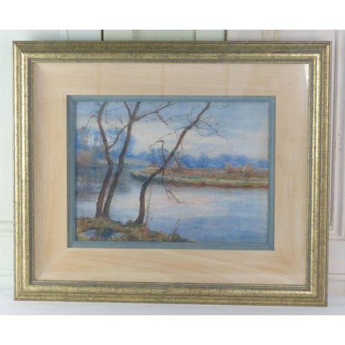 57 - A framed watercolour of a river scene, signed H R Lilley, measuring 58cm x 49cm.