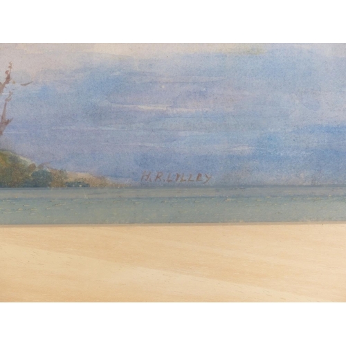 57 - A framed watercolour of a river scene, signed H R Lilley, measuring 58cm x 49cm.