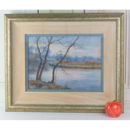 57 - A framed watercolour of a river scene, signed H R Lilley, measuring 58cm x 49cm.