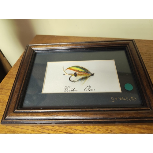 32 - A pair of framed fly fishing flies. Measuring approx 18cm x 13cm.