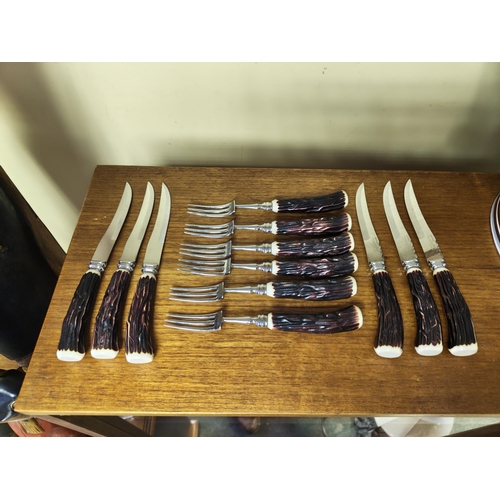 34 - A set of vintage steak knives & forks.
