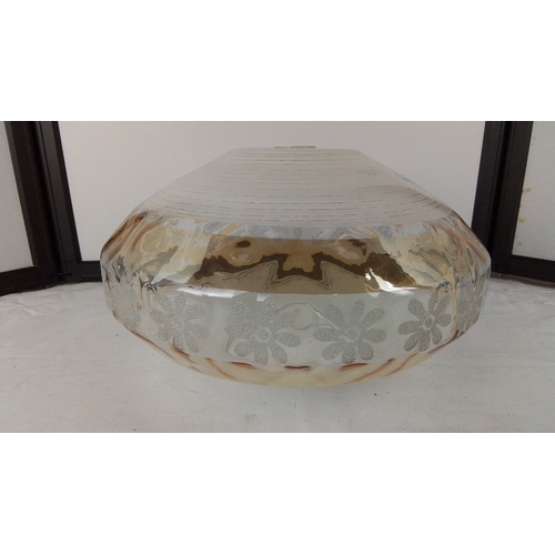 67 - A moulded glass ceiling light shade of shallow domed form, with concentric frosted bands and acid-et... 