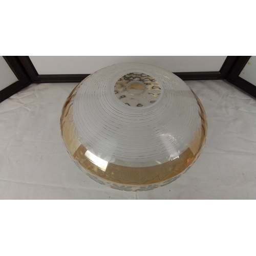 67 - A moulded glass ceiling light shade of shallow domed form, with concentric frosted bands and acid-et... 