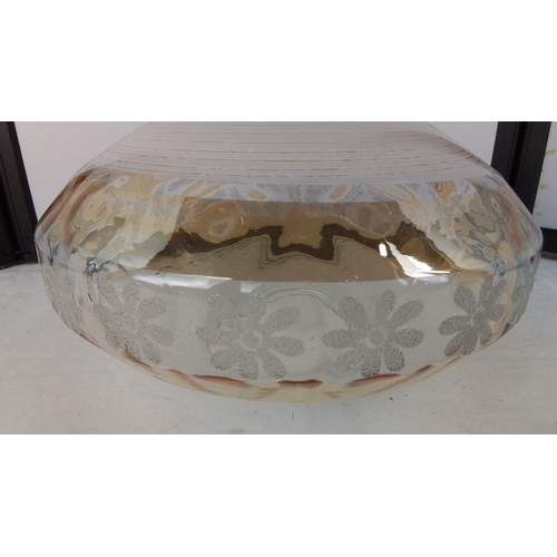 67 - A moulded glass ceiling light shade of shallow domed form, with concentric frosted bands and acid-et... 