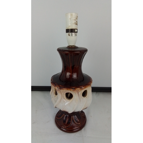 156 - A vintage glazed ceramic table lamp base, of baluster form with drip-glaze brown and cream finish, p... 
