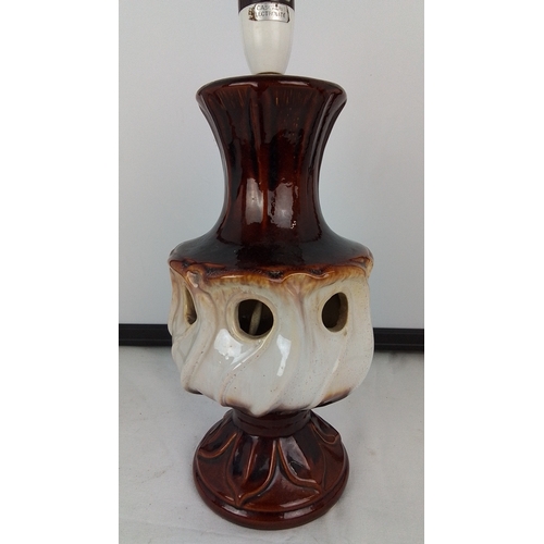 156 - A vintage glazed ceramic table lamp base, of baluster form with drip-glaze brown and cream finish, p... 