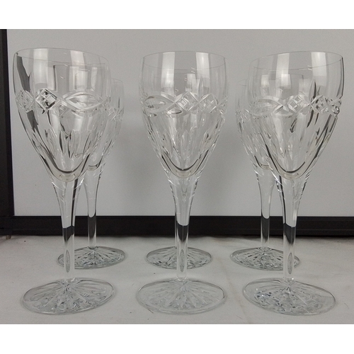 193 - Stunning Set of 6 Waterford crystal wine glasses, each with diamond and ribbon banding to the bowl, ... 