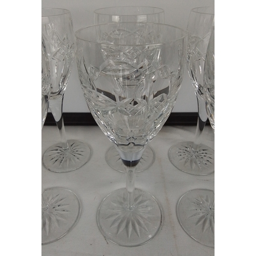 193 - Stunning Set of 6 Waterford crystal wine glasses, each with diamond and ribbon banding to the bowl, ... 