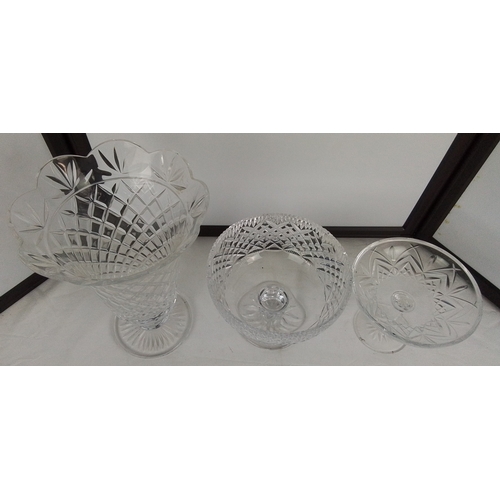 198 - Two Tyrone crystal footed fruit bowl and bon bon dish and another flower cut glass vase.
