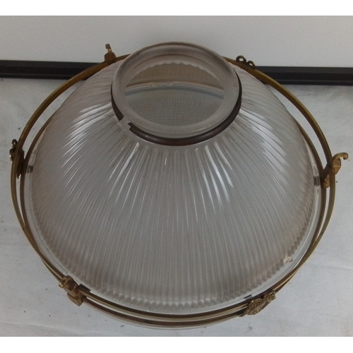 236 - A stunning antique French Holophane 2131 pendant light fitting with brass detail & glass bowl, 30cm ... 