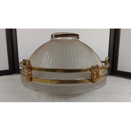 236 - A stunning antique French Holophane 2131 pendant light fitting with brass detail & glass bowl, 30cm ... 