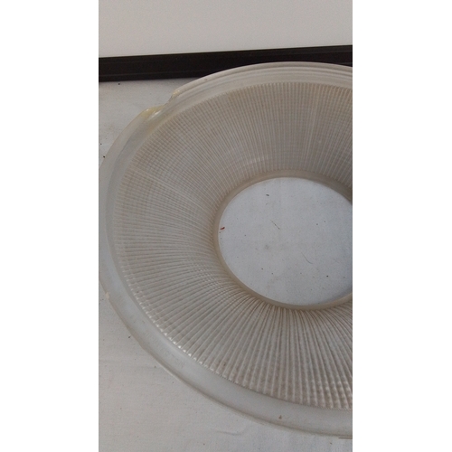 236 - A stunning antique French Holophane 2131 pendant light fitting with brass detail & glass bowl, 30cm ... 