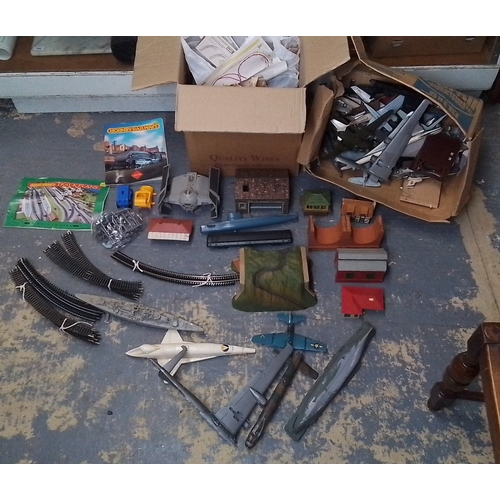 282 - Group of assorted hobby items, including Hornby model railway track sections, buildings and scenic a... 