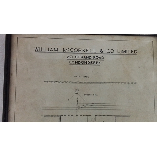 293 - A framed survey plan for William McCorkell & Co. Limited, 20 Strand Road, Londonderry, showing site ... 