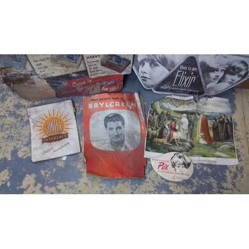 312 - Group of mid-20th century printed paper advertising signs, including Gillette Superspeed Trio razor ... 