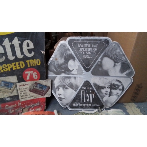 312 - Group of mid-20th century printed paper advertising signs, including Gillette Superspeed Trio razor ... 