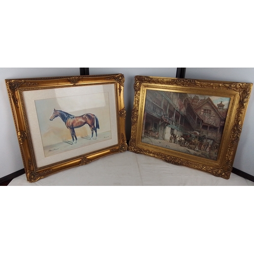 378 - Pair of framed pictures - Shergar by Brian Byanes measuring 59cm x 47cm and another.
