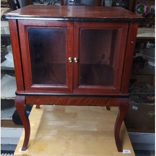 431 - A small mahogany occasional cabinet, the rectangular top above a pair of glazed doors with twin bras... 