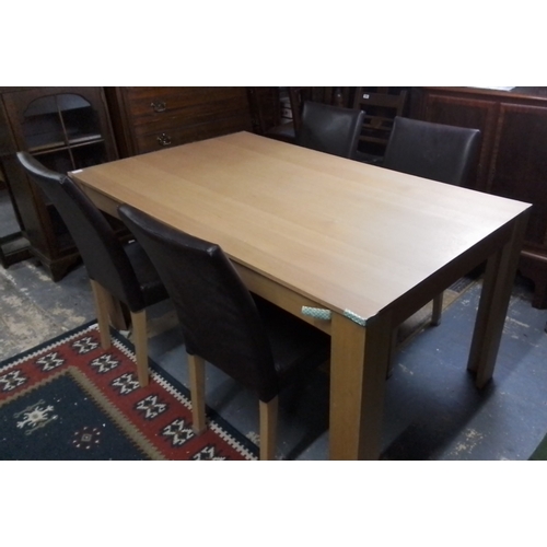 445 - Set of 4 contemporary dining chairs, with black upholstered seats and backs and light-toned legs, to... 