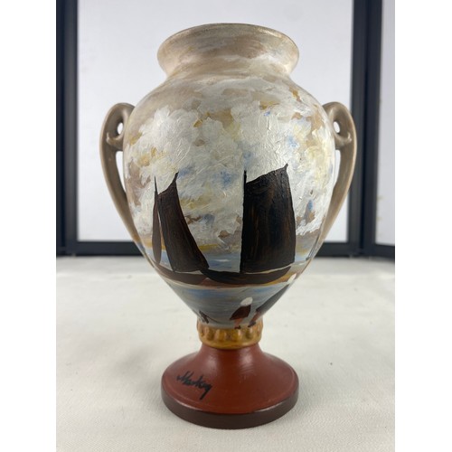 168 - A stunning 'Markey' hand painted vase of sailing ships.