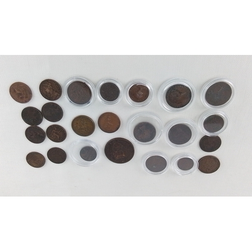 183 - Group of assorted British and Channel Islands copper-alloy coins and tokens, mainly 19th century, in... 