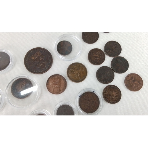 183 - Group of assorted British and Channel Islands copper-alloy coins and tokens, mainly 19th century, in... 