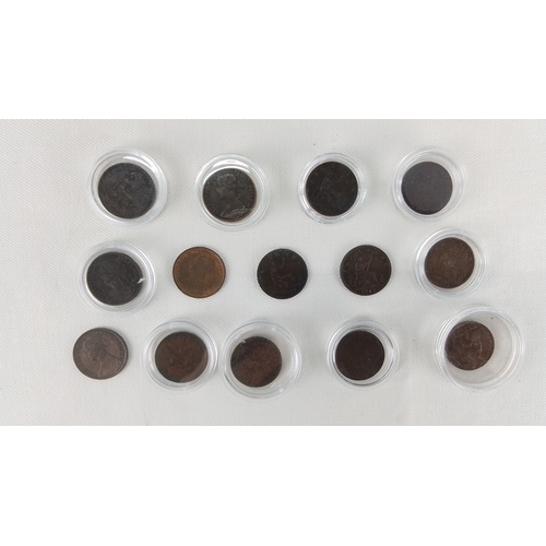 187 - 12 British bronze coinage piece, including Queen Victoria issues and later.