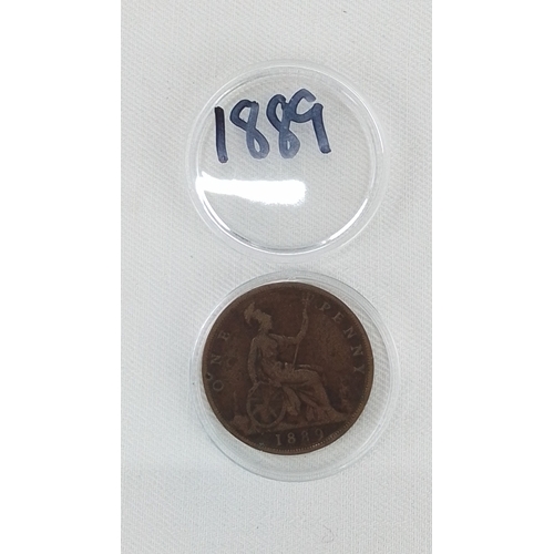 188 - A Victorian British bronze one penny, dated 1889, obverse with laureate head of Queen Victoria and r... 