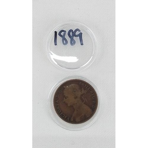 188 - A Victorian British bronze one penny, dated 1889, obverse with laureate head of Queen Victoria and r... 