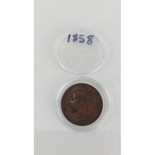 190 - Victorian British one penny, dated 1858, copper, obverse with veiled head of Queen Victoria and reve... 