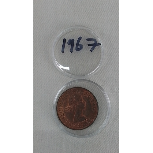 191 - One British copper one penny coin, 1967, Elizabeth II obverse with Britannia reverse, in a clear pla... 