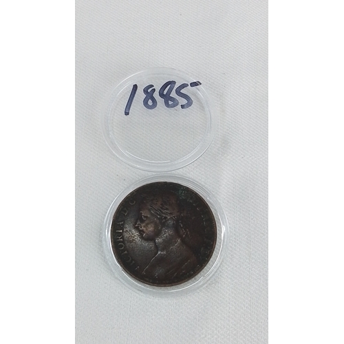 198 - A cased Queen Victoria copper one penny dated 1885.