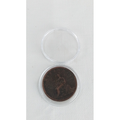 202 - An early George III copper penny coin, dated 1806, in a clear protective capsule; obverse with laure... 