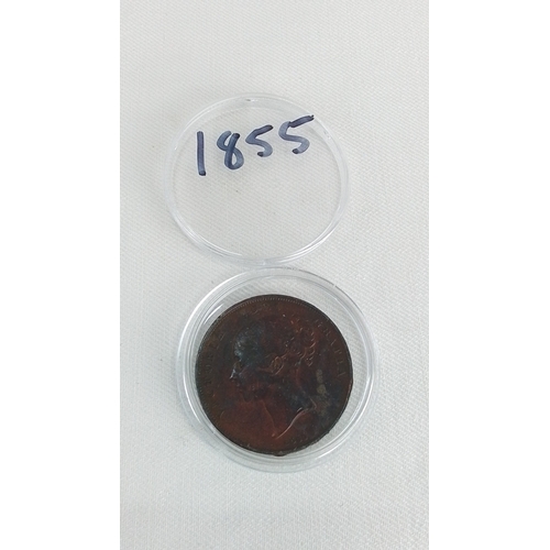 205 - A Victorian copper penny, 1855, in a clear plastic capsule.