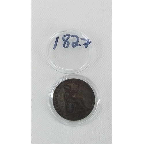 210 - A early 1827 George IV Milled Copper coin, cased in a clear capsule.