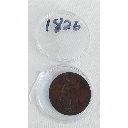 219 - An 1826 George IV copper penny, obverse with laureate head and legend, in a plastic capsule.
