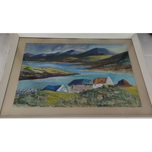 226 - Pair of S Cardwell watercolours, coastal and lakeside landscapes, each mounted under glass in pale f... 