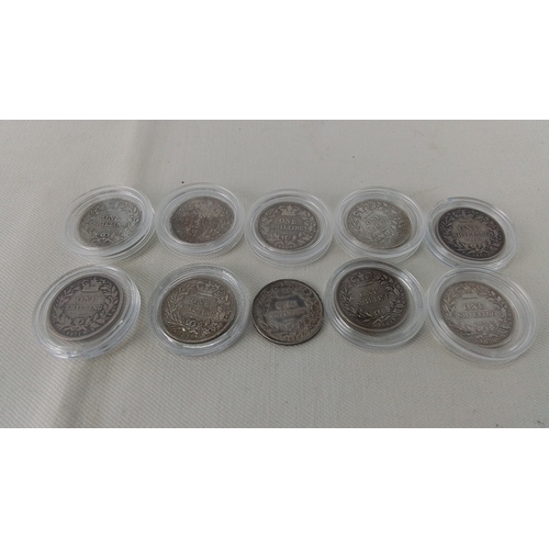 231 - Set of 10 Victorian silver shillings to include dates 1879, 1856, 1871, 1858, 1864, 1878, 1884 and m... 